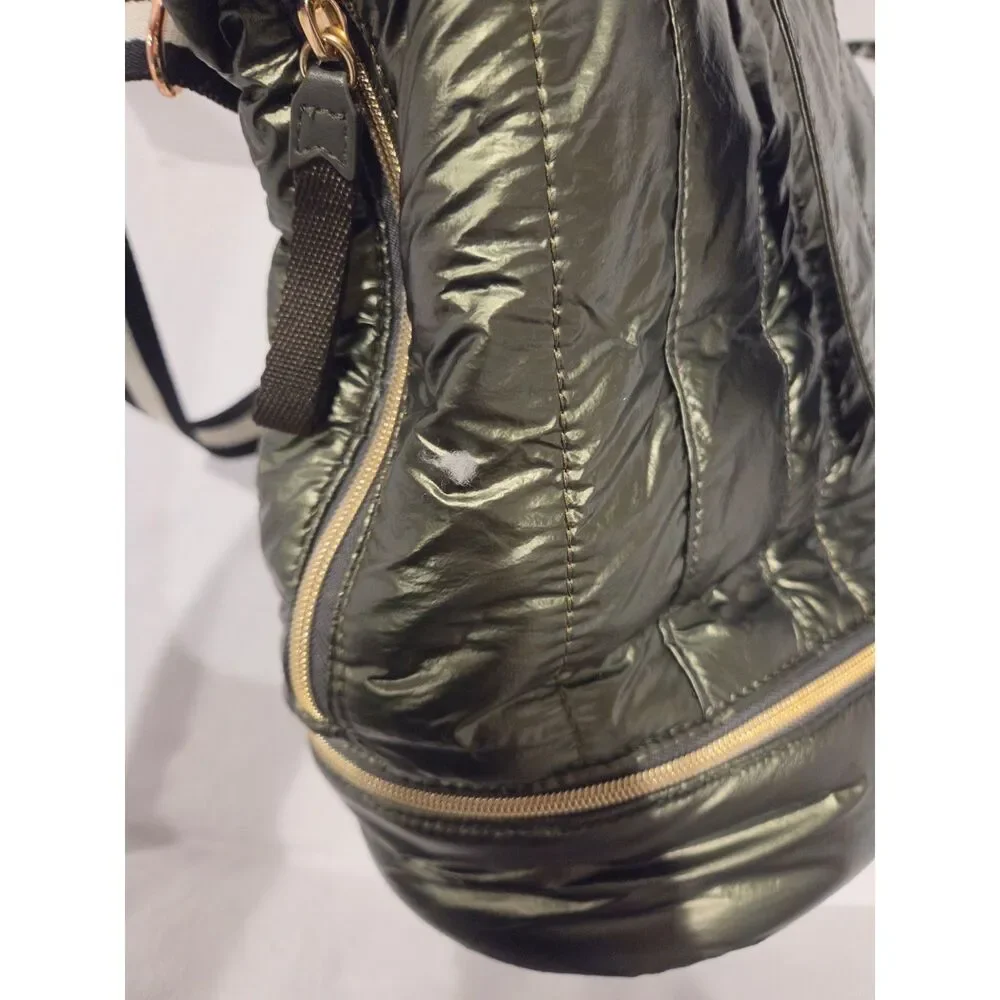 Stella & Dot Crush it Quilted Bucket Bag Metallic Olive Expandable Shoulder Bag